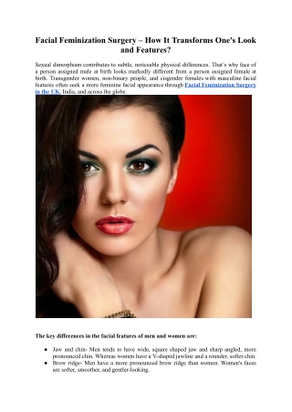 Facial Feminization Surgery – How It Transforms One's Look and Features
