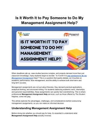 Is It Worth It to Pay Someone to Do My Management Assignment Help