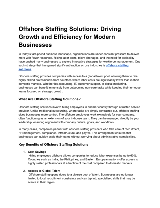 Offshore Staffing Solutions: Driving Growth and Efficiency for Modern Businesses