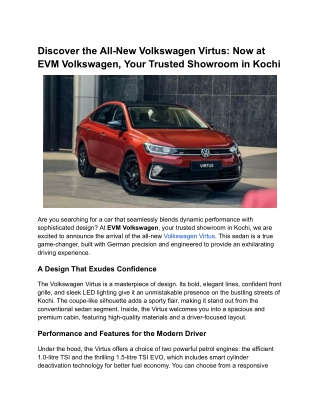 Discover the All-New Volkswagen Virtus_ Now at EVM Volkswagen, Your Trusted Showroom in Kochi
