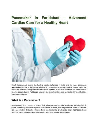 Pacemaker in Faridabad – Advanced Cardiac Care for a Healthy Heart
