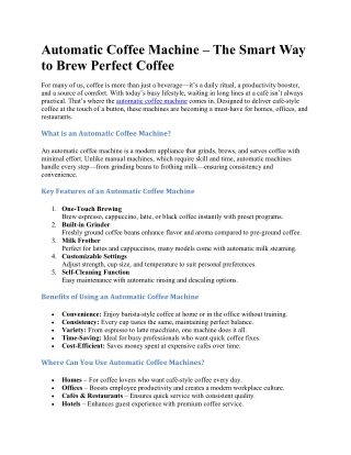 Automatic Coffee Machine – The Smart Way to Brew Perfect Coffee