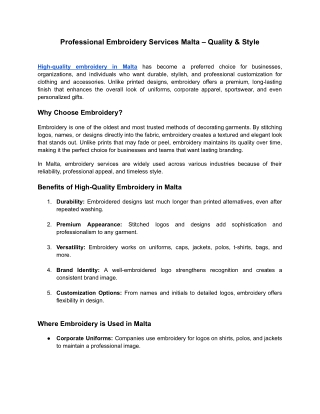 Professional Embroidery Services Malta – Quality & Style