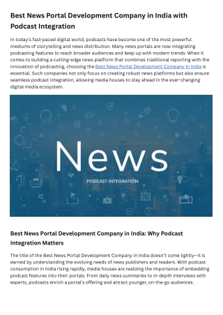Best News Portal Development Company in India with Podcast Integration