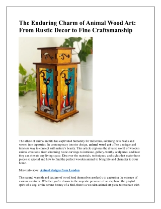 The Enduring Charm of Animal Wood Art- From Rustic Decor to Fine Craftsmanship