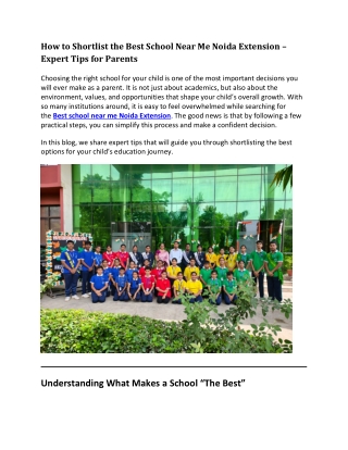 How to Shortlist the Best School Near Me Noida Extension