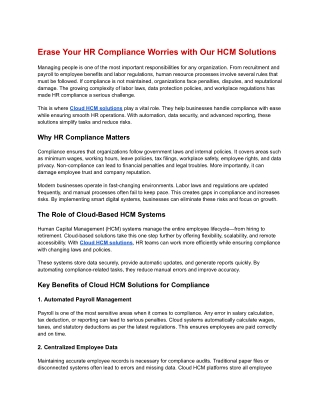 Cloud HCM Solutions for Stress-Free HR Compliance