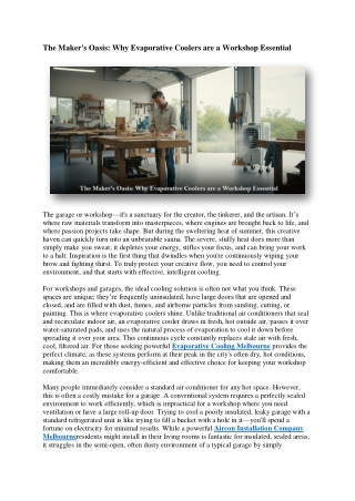 The Maker's Oasis Why Evaporative Coolers are a Workshop Essential
