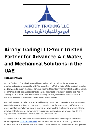 Airody Trading LLC-Your Trusted Partner for Advanced Air, Water, and Mechanical Solutions in the UAE