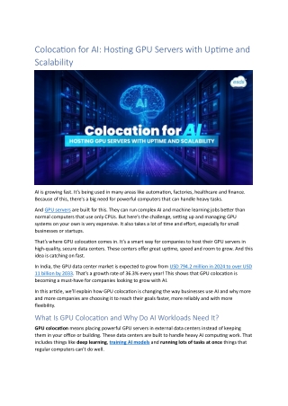 Colocation for AI: Hosting GPU Servers with Uptime and Scalability