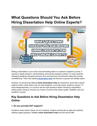 What Questions Should You Ask Before Hiring Dissertation Help Online Experts