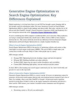 Generative Engine Optimization vs Search Engine Optimization: Key Differences Ex