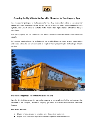 Waste Bin Rental Edmonton for Homes, Businesses & Projects