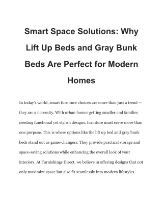 Smart Space Solutions_ Why Lift Up Beds and Gray Bunk Beds Are Perfect for Modern Homes