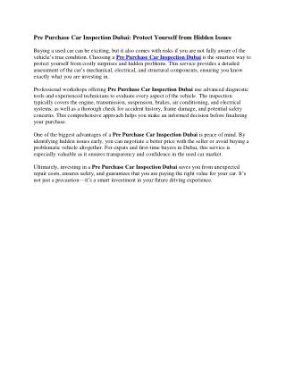 Pre Purchase Car Inspection Dubai