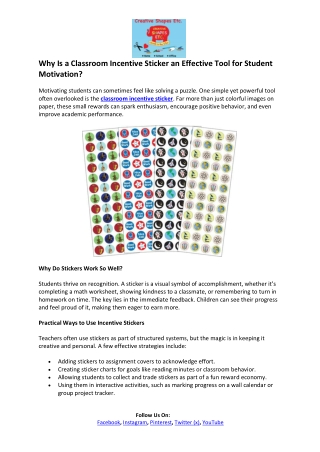 Creative Shapes ETC- Classroom Incentive Sticker