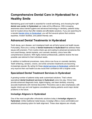Comprehensive Dental Care in Hyderabad for a Healthy Smile