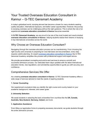 Your Trusted Overseas Education Consultant in Kannur – G-TEC Gensmart Academy
