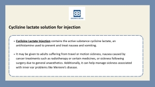 Cyclizine lactate solution for injection - Brown & Burk