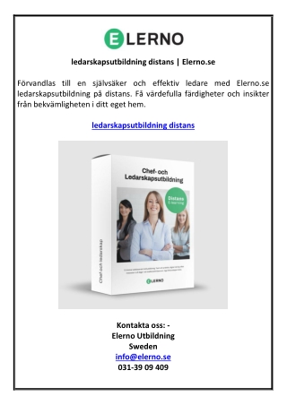 ledarskapsutbildning distans | Elerno.se