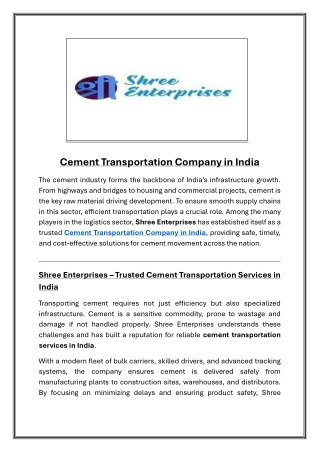 Cement Transportation Company in India