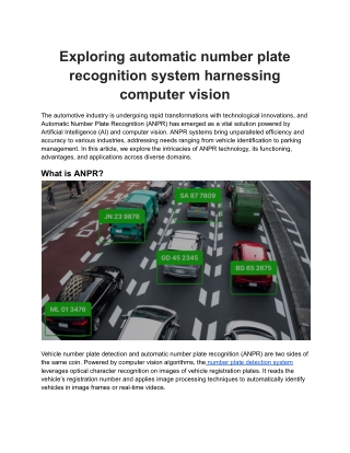 Exploring Automatic Number Plate Recognition System Harnessing Computer Vision