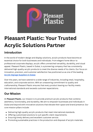 Pleasant Plastic Your Trusted Acrylic Solutions Partner