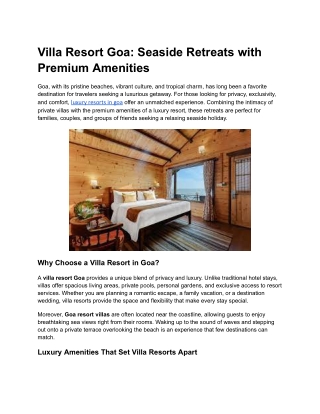 Villa Resort Goa_ Seaside Retreats with Premium Amenities
