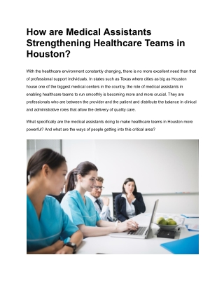How Are Houston’s Healthcare Teams Evolving with Medical Assistants