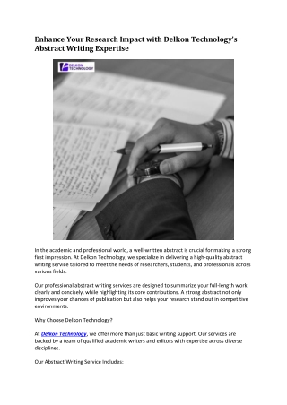 Elevate Your Research with Delkon Technology’s Abstract Writing Service