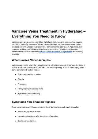 Varicose Veins Treatment in Hyderabad – Everything You Need to Know