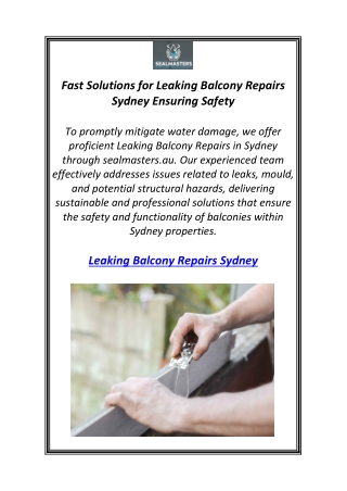 Fast Solutions for Leaking Balcony Repairs Sydney Ensuring Safety