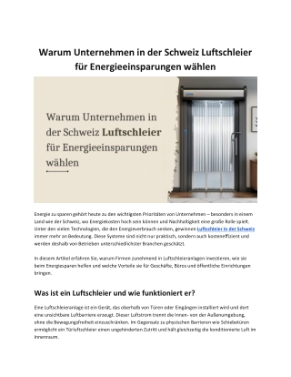 Warum Unternehmen in der Schweiz Luftschleier für Energieeinsparungen wählen