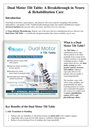 Dual Motor Tilt Table A Breakthrough in Neuro & Rehabilitation Care