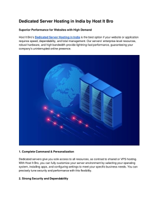 Dedicated Server Hosting in India by Host It Bro