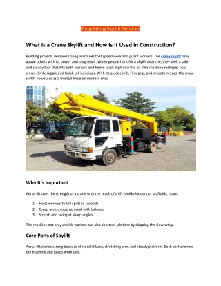 What Is a Crane Skylift and How Is It Used in Construction