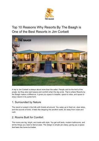 Top 10 Reasons Why Resorts By The Baagh is One of the Best Resorts in Jim Corbett