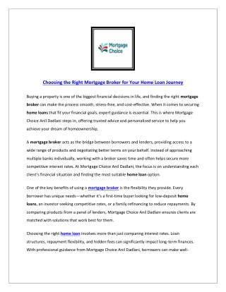 Choosing the Right Mortgage Broker for Your Home Loan Journey