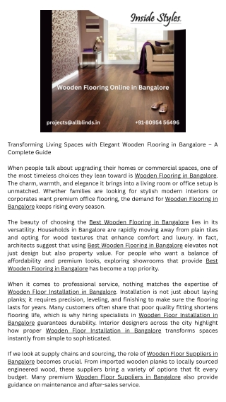 Wooden Flooring Dealers in Bangalore