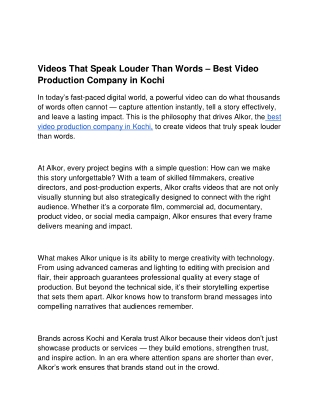Videos That Speak Louder Than Words – Best Video Production Company in Kochi