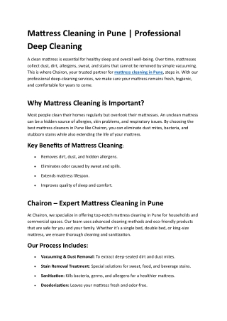 mattress cleaning in Pune