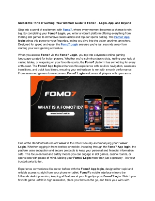 Unlock the Thrill of Gaming: Your Ultimate Guide to Fomo7 – Login, App, and Beyo