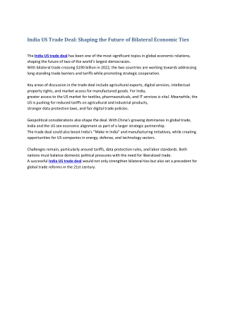 India US Trade Deal: Shaping the Future of Bilateral Economic Ties