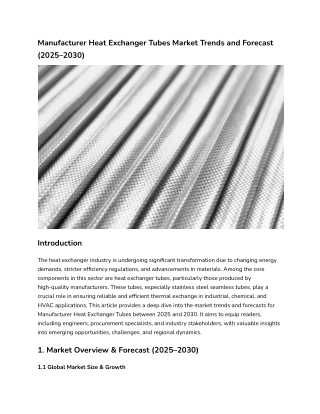 Manufacturer Heat Exchanger Tubes Market Trends and Forecast (2025–2030)