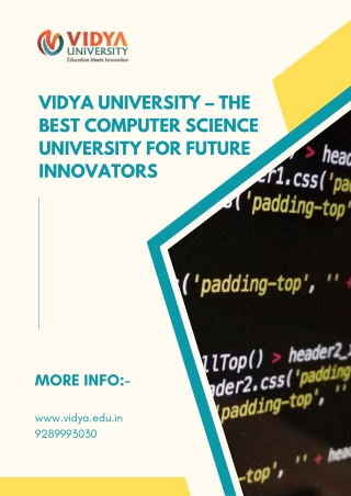 Vidya University – The Best Computer Science University for Future Innovators