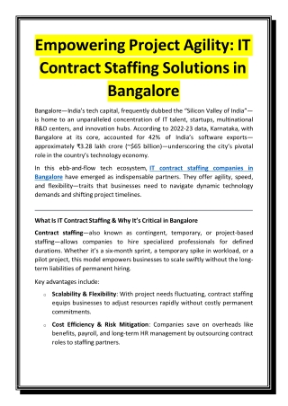 Empowering Project Agility - IT Contract Staffing Solutions in Bangalore