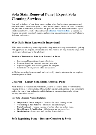 sofa stain removal in Pune