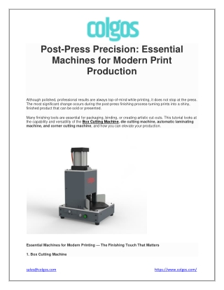 Post-Press Precision Essential Machines for Modern Print Production.