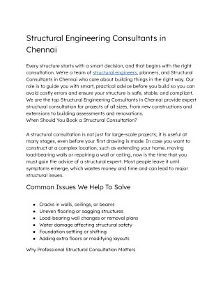 Structural Engineering Consultants in Chennai