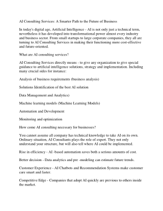 AI Consulting Services- A Smarter Path to the Future of Business